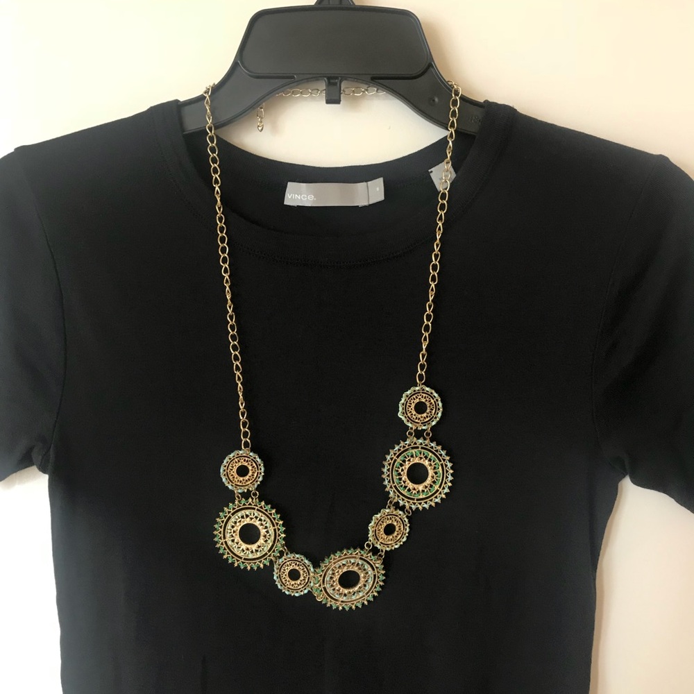 Woven string and metal long necklace